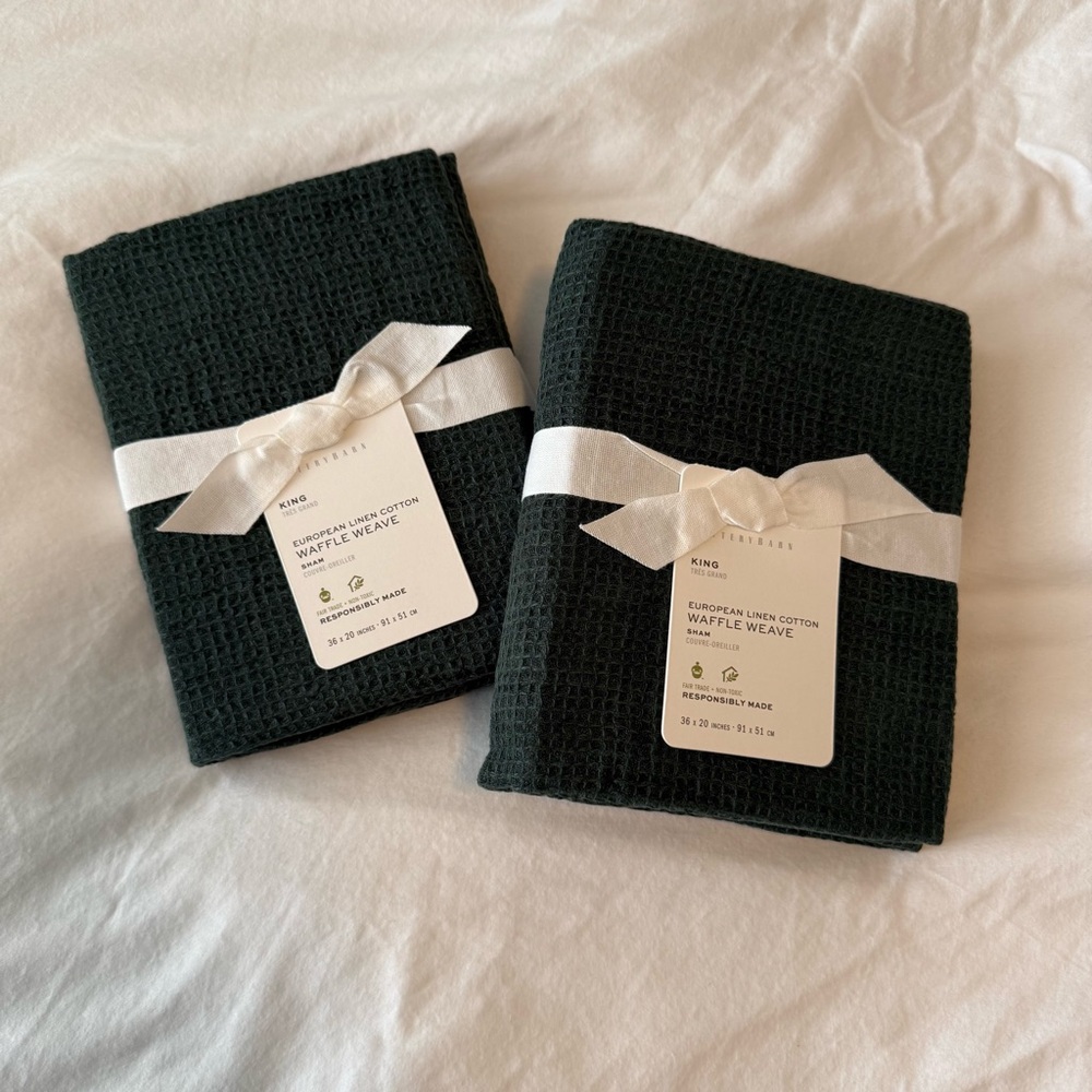 Pottery Barn EUROPEAN LINEN COTTON
WAFFLE WEAVE King Sham set of 2 color Pine